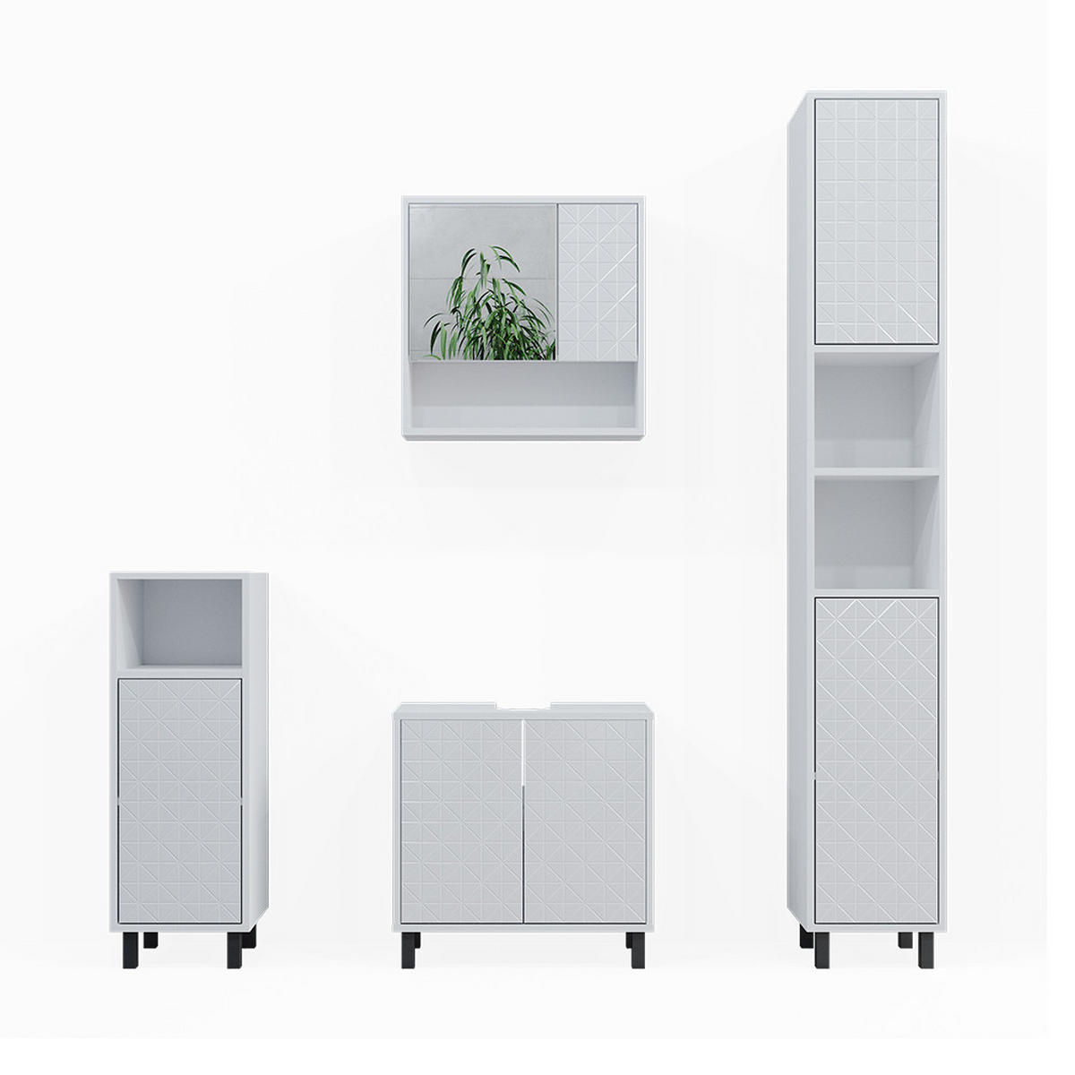 BADMÖBEL-SET Agasta Weiß 4 Teile, mit Hochschrank und Kommode - Weiß, Holzwerkstoff (56/57/28cm) - Vicco