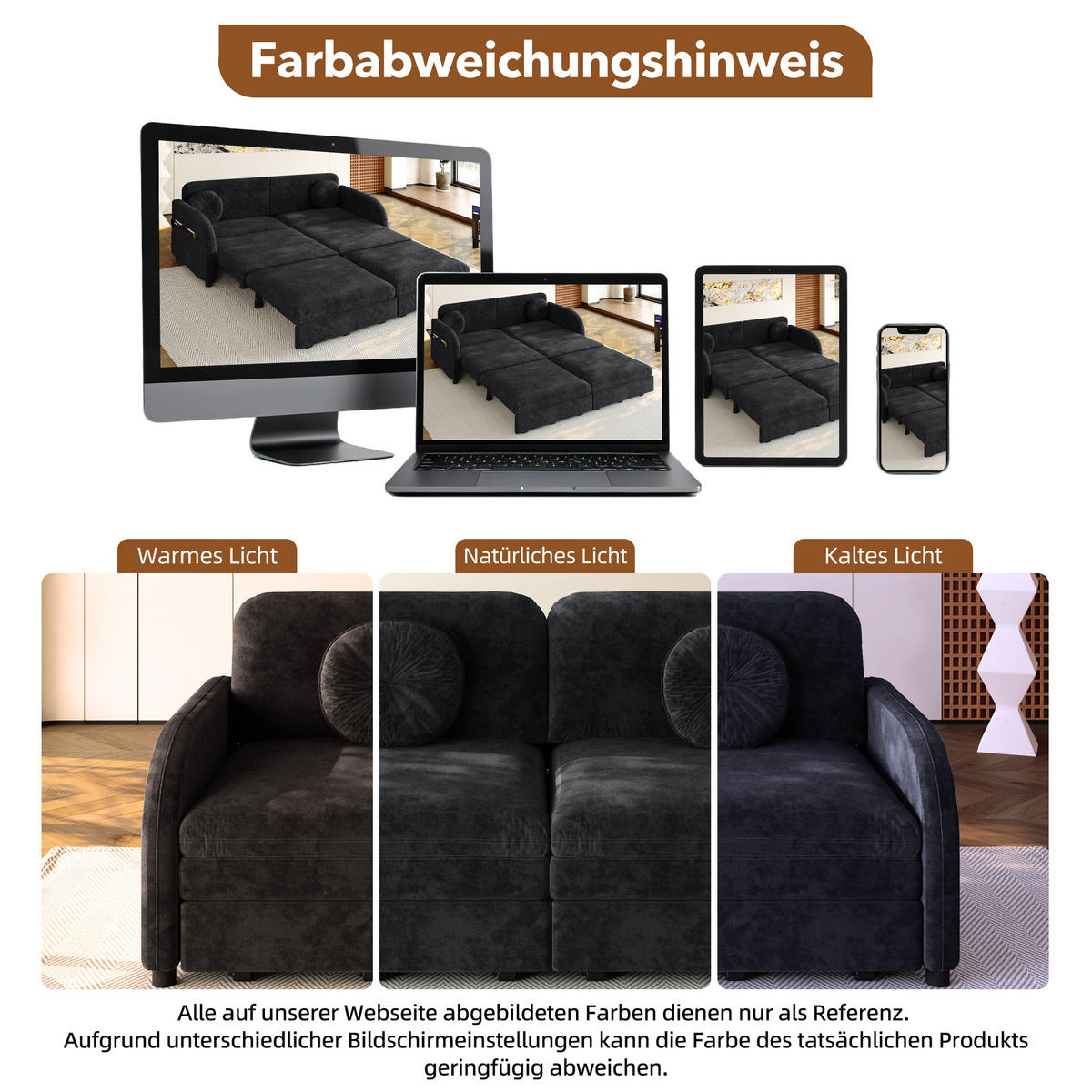 SCHLAFSOFA 166/84/90 cm Schwarz Chenille mit losen Kissen und Stautaschen an beiden Seiten - Schwarz, Textil (84/90/166cm) - Oxeza