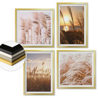 WANDBILDER 4er Set - 50x50 cm & 40x60 cm Goldrahmen - Boho-Grasfeld-Sonnenuntergang - Goldfarben, Kunststoff (50/50cm) - ArtPrintCave