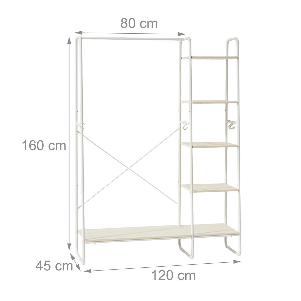 KLEIDERSTÄNDER - Multicolor, Holzwerkstoff/Metall (120/160/45cm) - Relaxdays