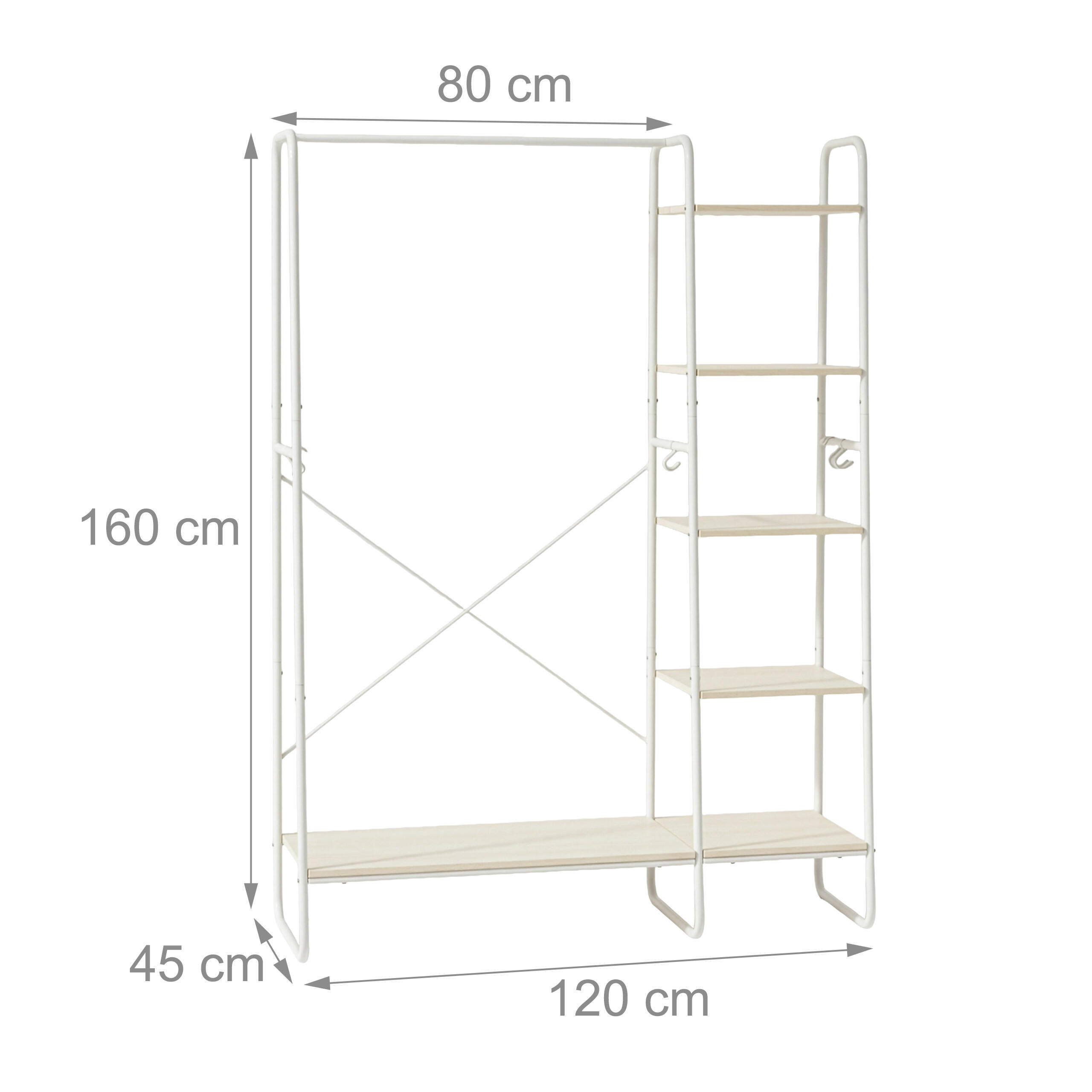 Thumbnail - Relaxdays Kleiderständer, Mehrfarbig, Holzwerkstoff, Metall, 120x160x45 cm, Garderobe, Garderobenständer