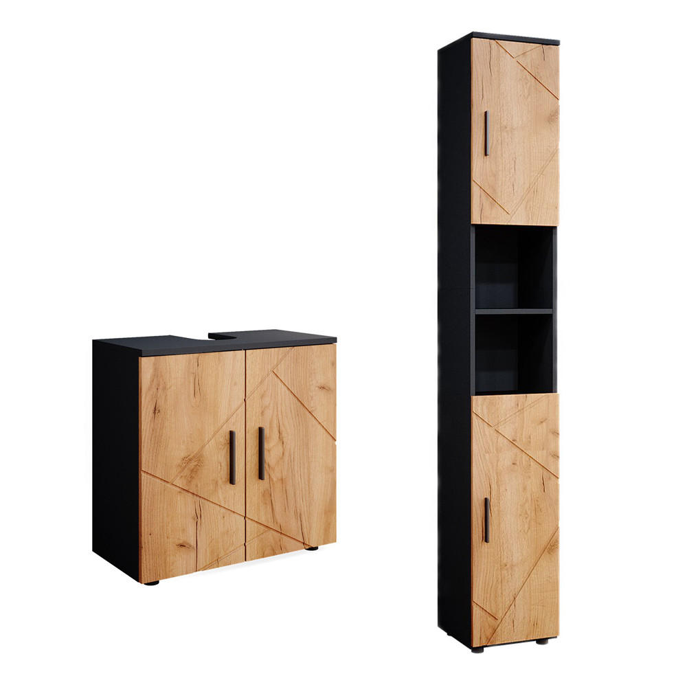 BADRUMSM&Ouml;BELSET Irma Goldkraft ek/antracit 2 delar, med h&ouml;g enhet Honungsek, Antracit 192/30/30 cm