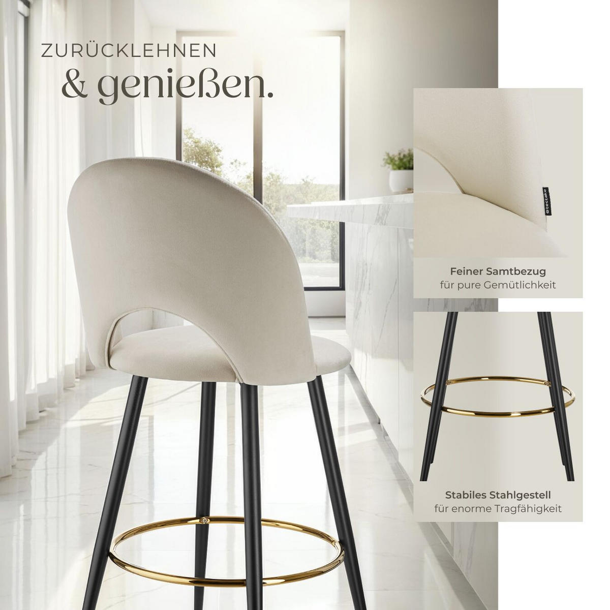 BARSTUHL Sachel,49 x 58 x 110 cm, Belastbarkeit 120 kg,creme/schwarz - Creme/Schwarz, Kunststoff/Textil (49/110/58cm) - tectake