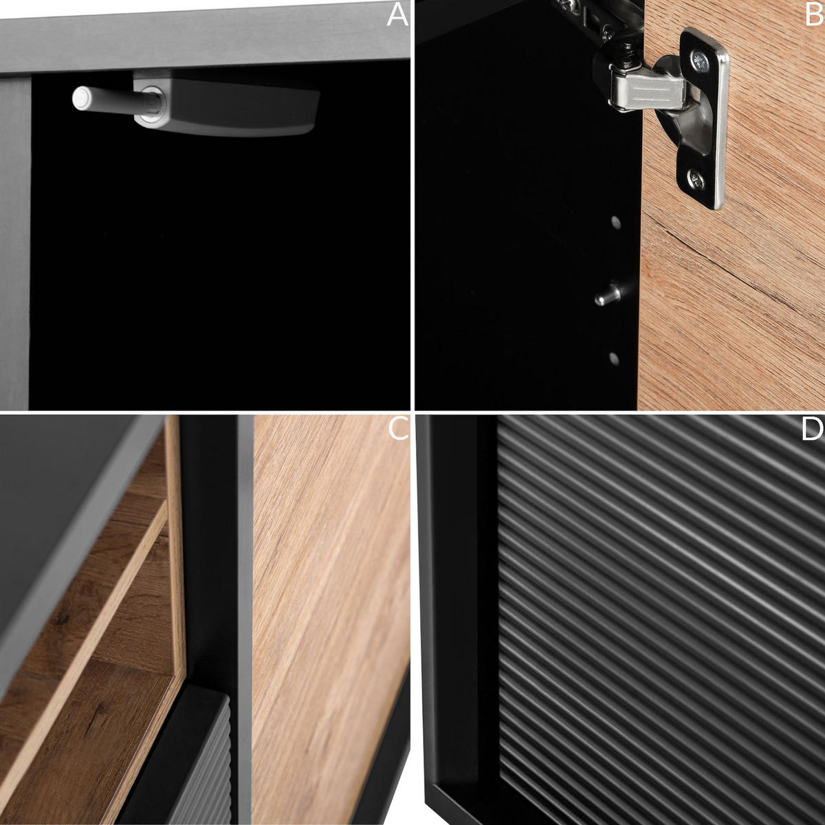KOMMODE LOFTY TV/HiFi-Einlage, schwarz / Eiche natur - Eichefarben/Multicolor, Holzwerkstoff (102/83/41cm) - KONSIMO®