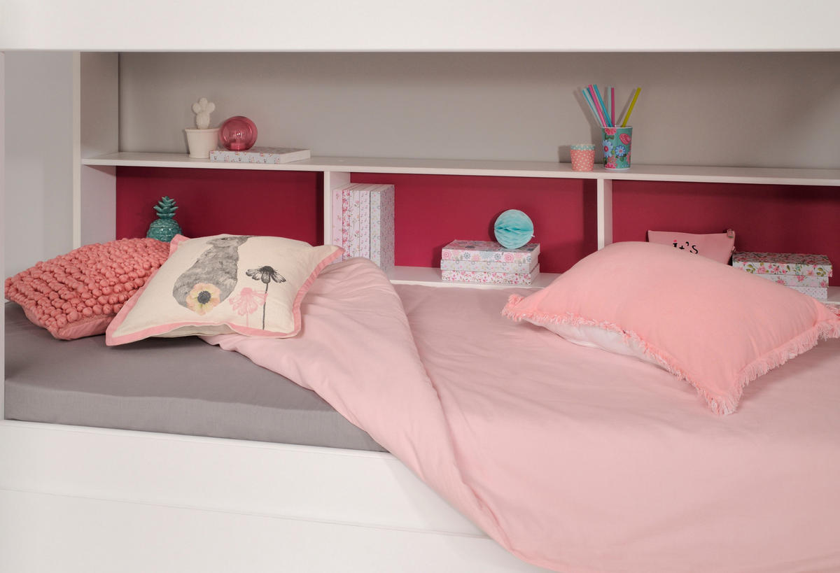 ETAGENBETT Tam Tam in Weiß mit Blau oder Pink mit zwei Liegeflächen 90 x 200 cm - Weiß, Holzwerkstoff (90/200cm)