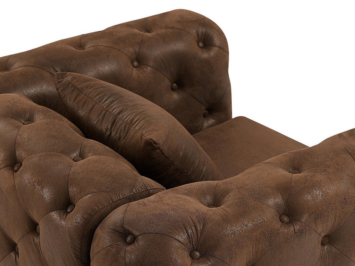 CHESTERFIELD-SESSEL - Mikrofaser - Vintage-Leder-Optik - EDWINA - Braun, Textil (91/76/106cm) - Vente-Unique