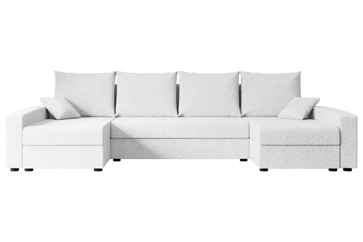 WOHNLANDSCHAFT mit Schlaffunktion und Bettkasten ALESIA-U 301x140x90 cm Weiß Bouclé - Silberfarben/Weiß, Holzwerkstoff/Kunststoff (301/90/140cm) - ALTDECOR