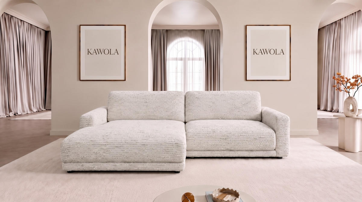 ECKSOFA MARLIN Cremeweiß Flachgewebe - Creme/Schwarz, Kunststoff/Textil (262/168cm) - KAWOLA