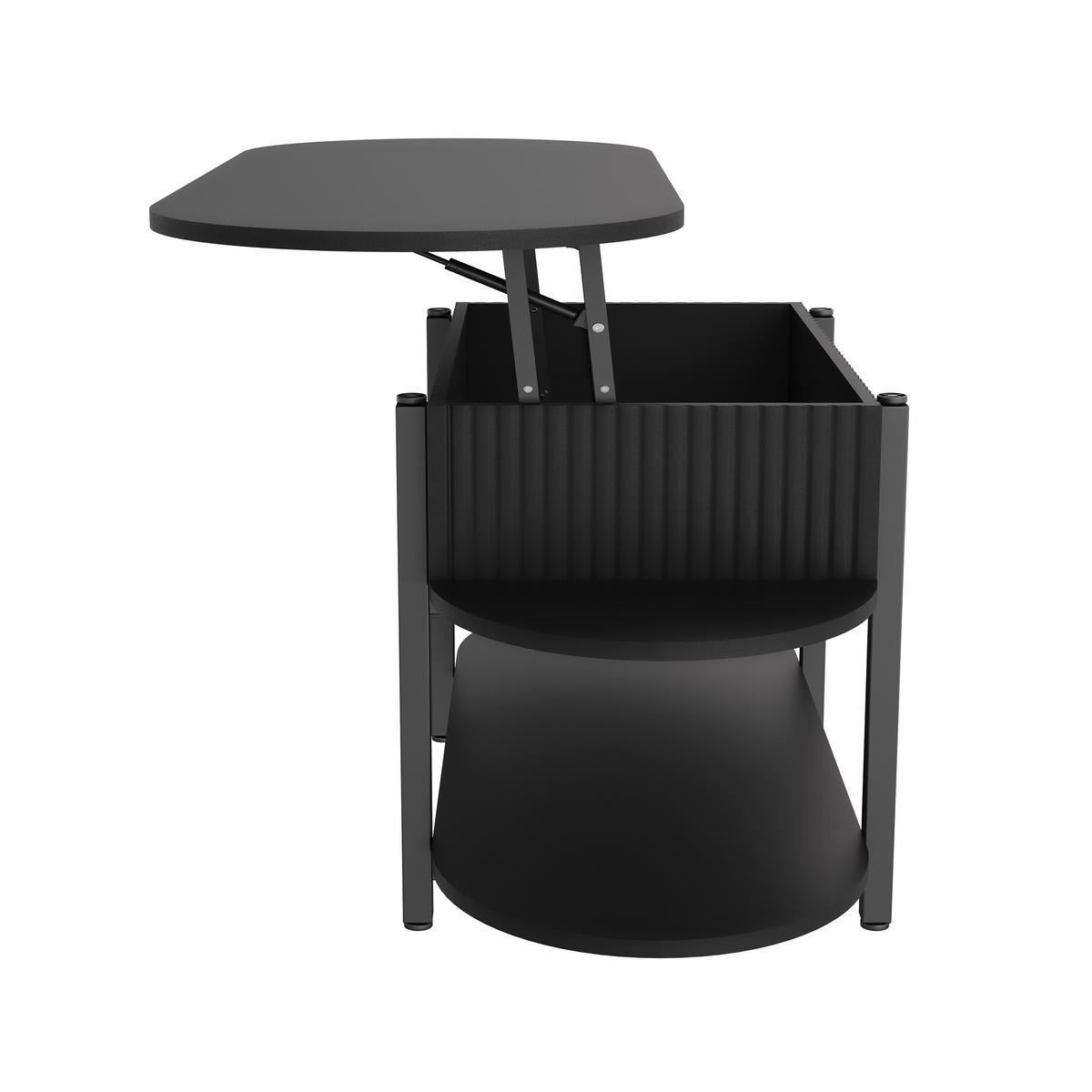 COUCHTISCH schwarz oval mit Hebefunktion und Stauraum - Schwarz, Metall (44/106/63cm) - Joyfair