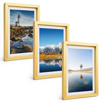 BILDER SET 3er Set - 20x30 cm Goldrahmen - Naturansichten, Leuchtturm, Berge, Ballonfahrt - Goldfarben, Kunststoff (20/30cm) - TULUP