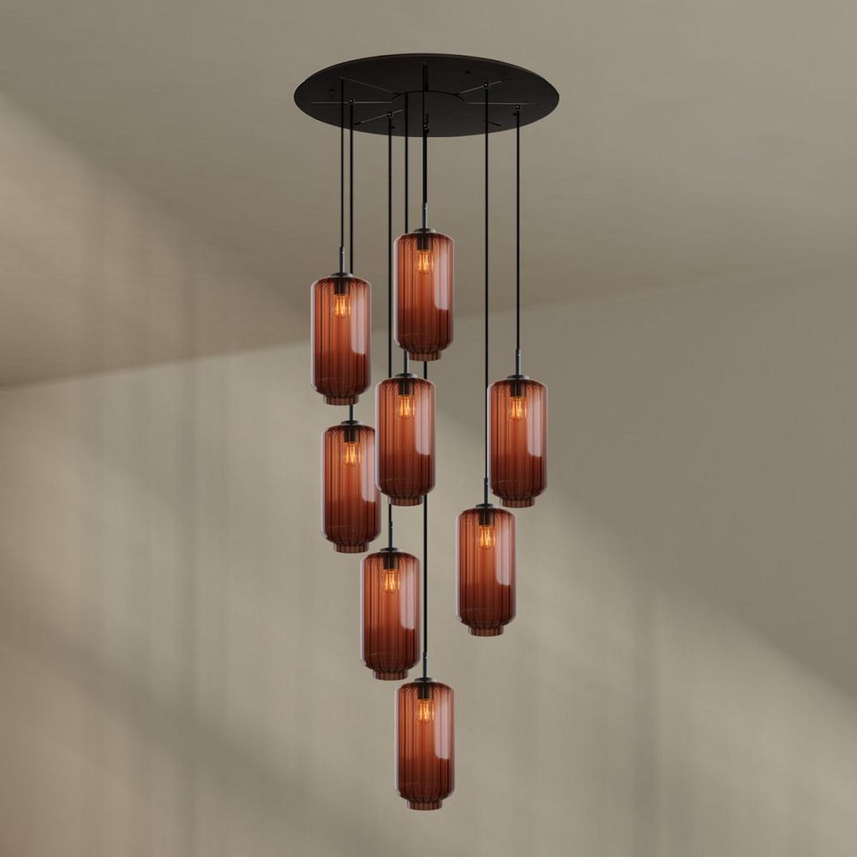 GALERIELEUCHTE Velo 8-flammig Braun Ø 18cm - Schwarz/Braun, Glas (18/18/33cm) - s.luce