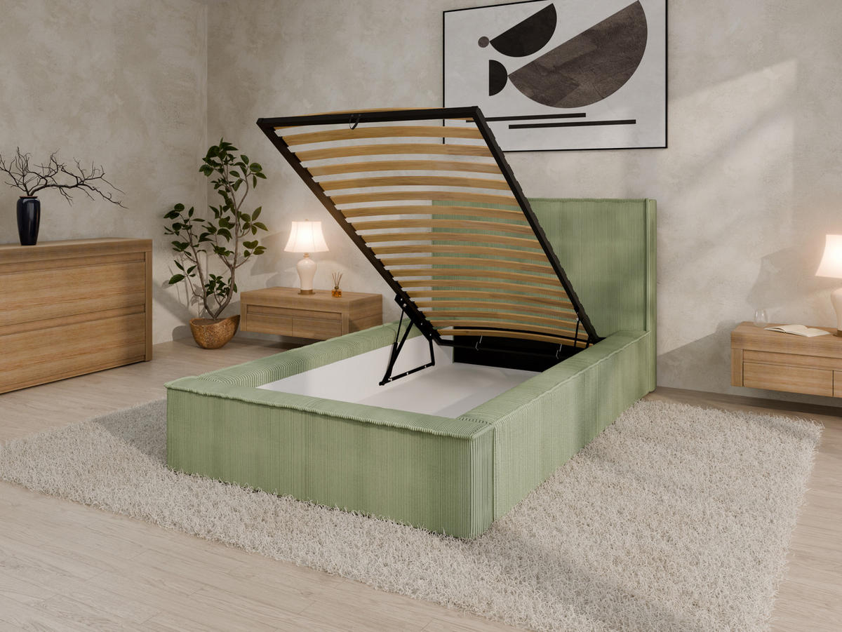 POLSTERBETT SANA 100x200cm Elegantes Polsterbett für modernen Wohnstil , 7-Zonen-Taschenfederkernmatratze CIRA (24 cm), grün - Grün, Holz (100/200cm) - Panda Möbel