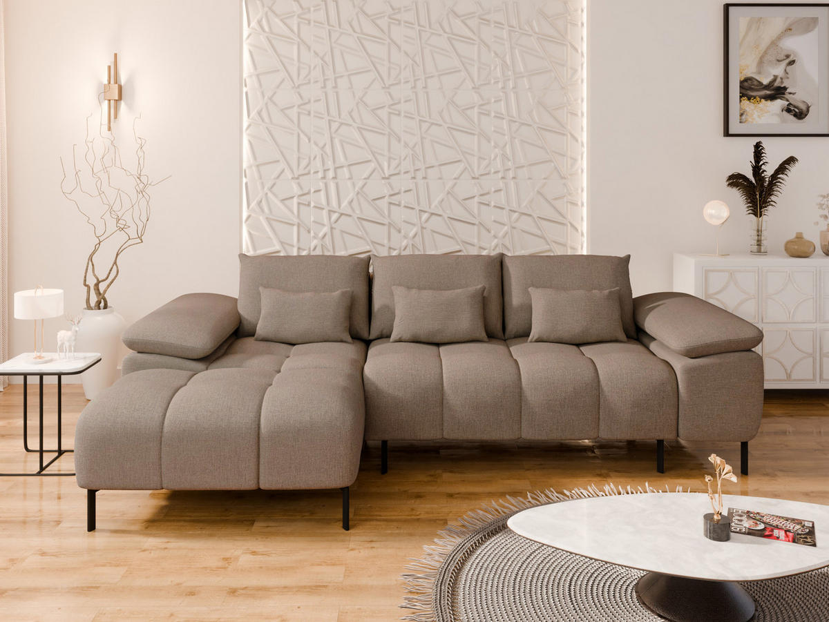 ECKSCHLAFSOFA 4-Sitzer DOLUS – Modernes Ecksofa mit Schlaffunktion Links montierbar , Braun - Braun, Holz (141/277cm) - Panda Möbel