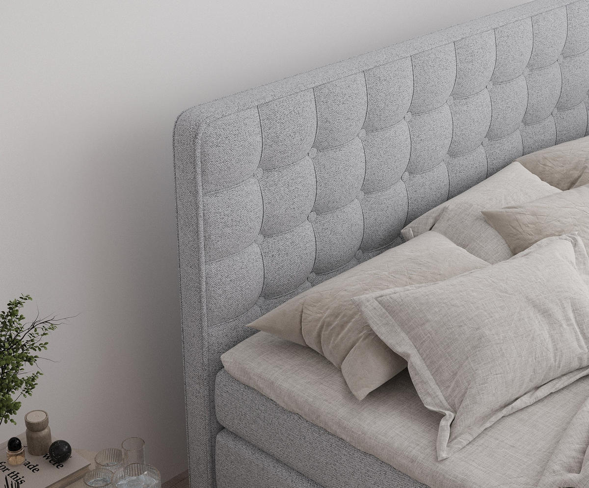 BOXSPRINGBETT Velouria Hellgrau 140/200 cm - Hellgrau/Schwarz, Holz/Holzwerkstoff (140/200cm) - Maison de Reve