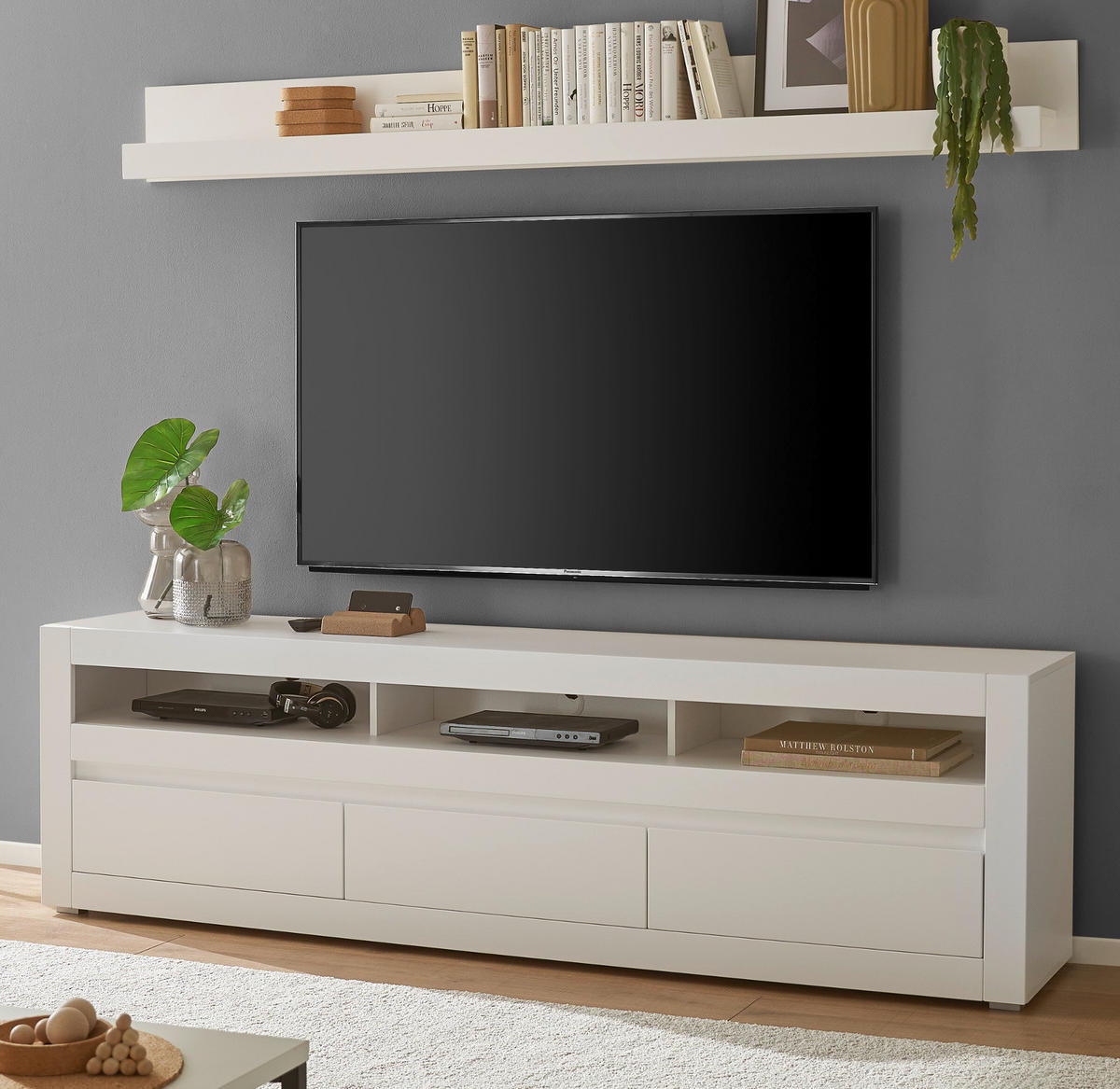 WOHNZIMMER-SET Wandboard weiß matt, Evoke Eiche, Set 2-teilig 217 cm - Eichefarben/Silberfarben, Holz/Holzwerkstoff (217/180/42cm) - Furn.Design