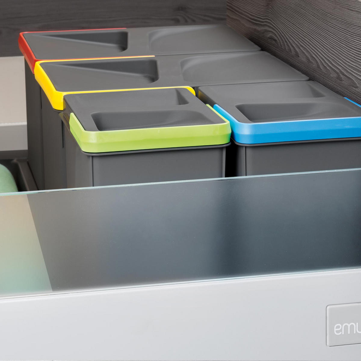 RECYCLINGBEHÄLTER für Küchenschublade, Höhe 216mm, 2x12l, 2x6l, Kunststoff anthrazitgrau 4er-set - Anthrazit, Kunststoff (23.5/39/33cm) - EMUCA