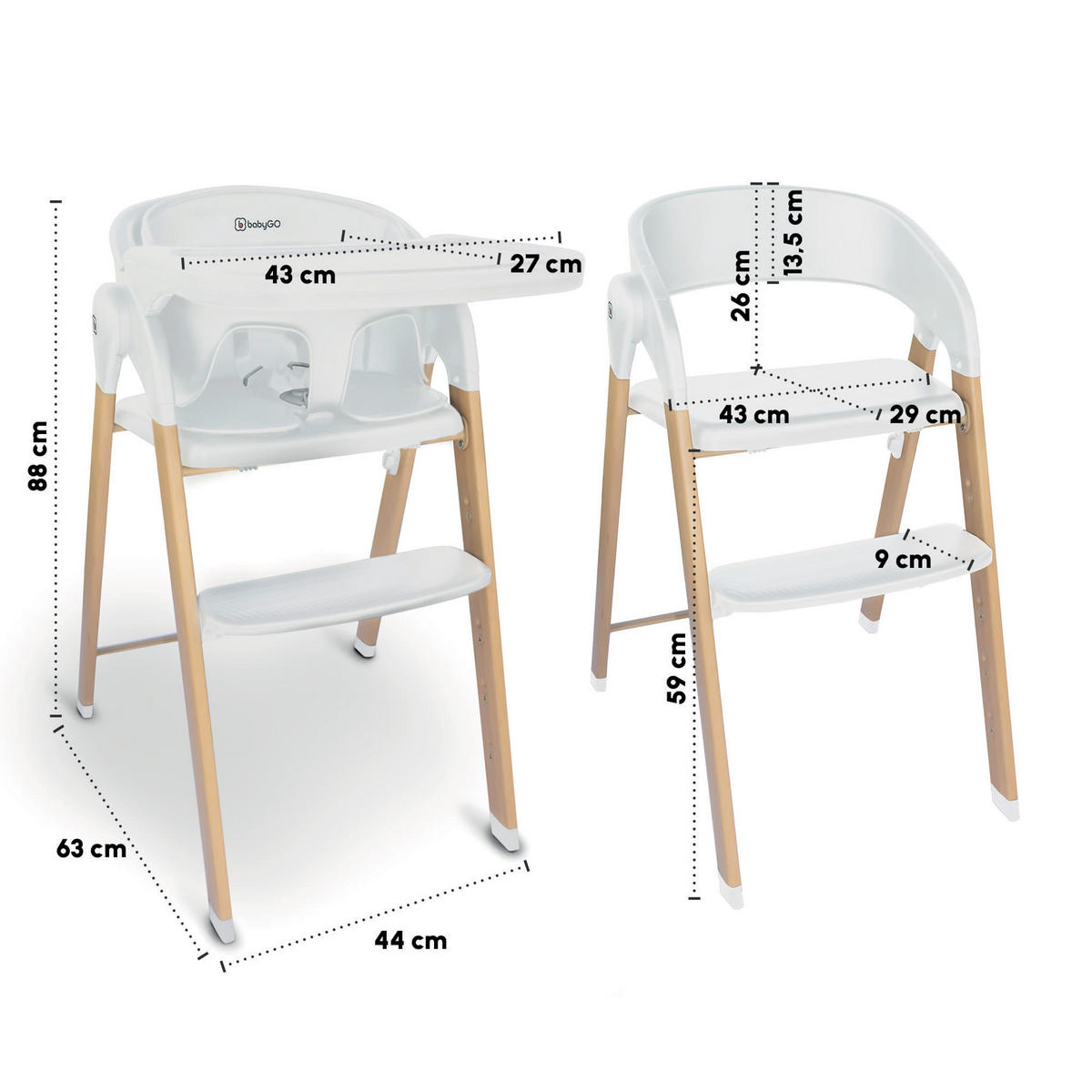 HOCHSTUHL Levels - Weiß, Metall (44/88/63cm) - BabyGo