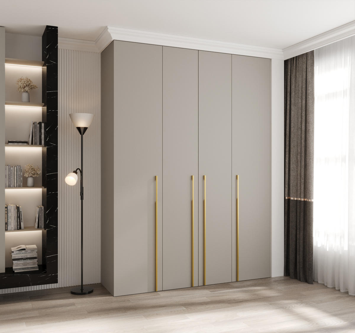 DREHTÜRENSCHRANK 245,5/180/40 4-türig - Kaschmir/Goldfarben, Holz/Metall (180/245.5/40cm) - Abiks Möbel