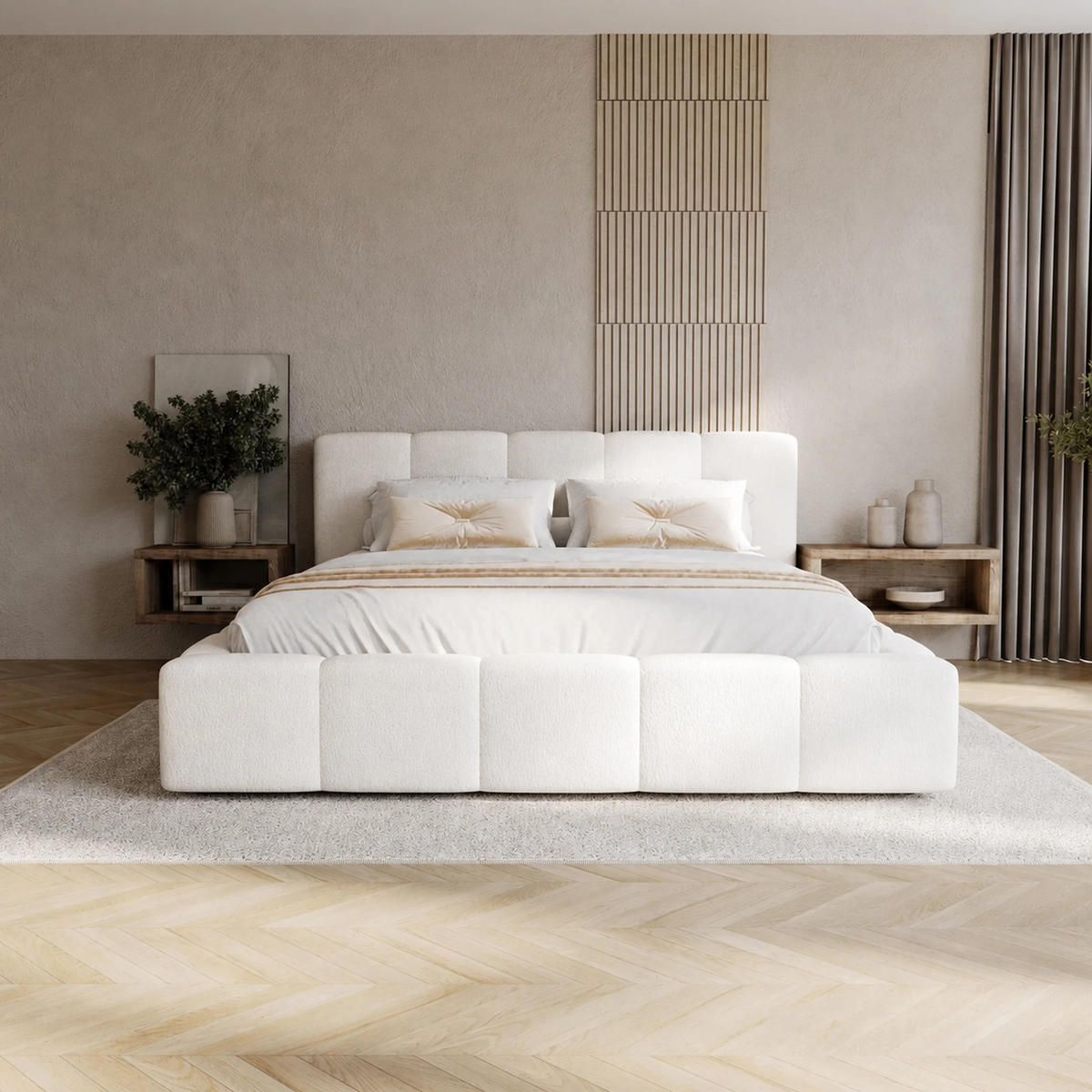 POLSTERBETT Palermo 180x200 cm mit Stauraum und elegantem Kopfteil - Holzrahmen, Velo Weiß - Weiß, Holz/Textil (180/200cm) - Chilly
