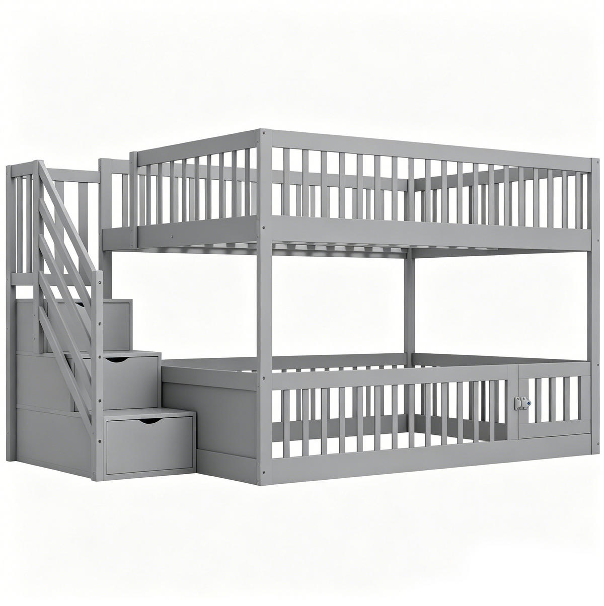 ETAGENBETT 140/200 cm grau aus Massivholz mit Stauraumtreppe - Grau, Holzwerkstoff (140/200cm) - OKWISH
