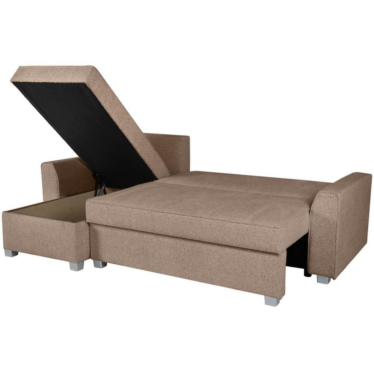 ECKSCHLAFSOFA Teramo hellbraun - Hellbraun/Schwarz, Kunststoff/Textil (235/150cm) - Beautysofa