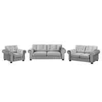 POLSTERGARNITUR (3-2-1) - Samt - Hellgrau, Textil (1/1/1cm) - home24