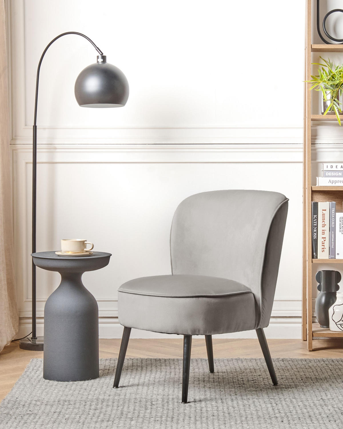 SESSEL Samtstoff hellgrau/schwarz Voss - Schwarz/Grau, Textil (60/76/52cm) - Beliani