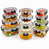 FRISCHHALTEDOSEN Transparent Glas 12er-Set luftdicht - Transparent, Glas/Kunststoff (20.5/7/15.5cm) - Relaxdays