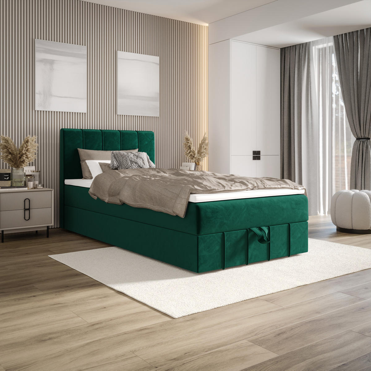 BOXBETT BAHAMA 120x200 Monolith 37, mit Matratze H3, Bonell und Topper, Grün - Grün, Holz/Kunststoff (120/200cm) - Bedante