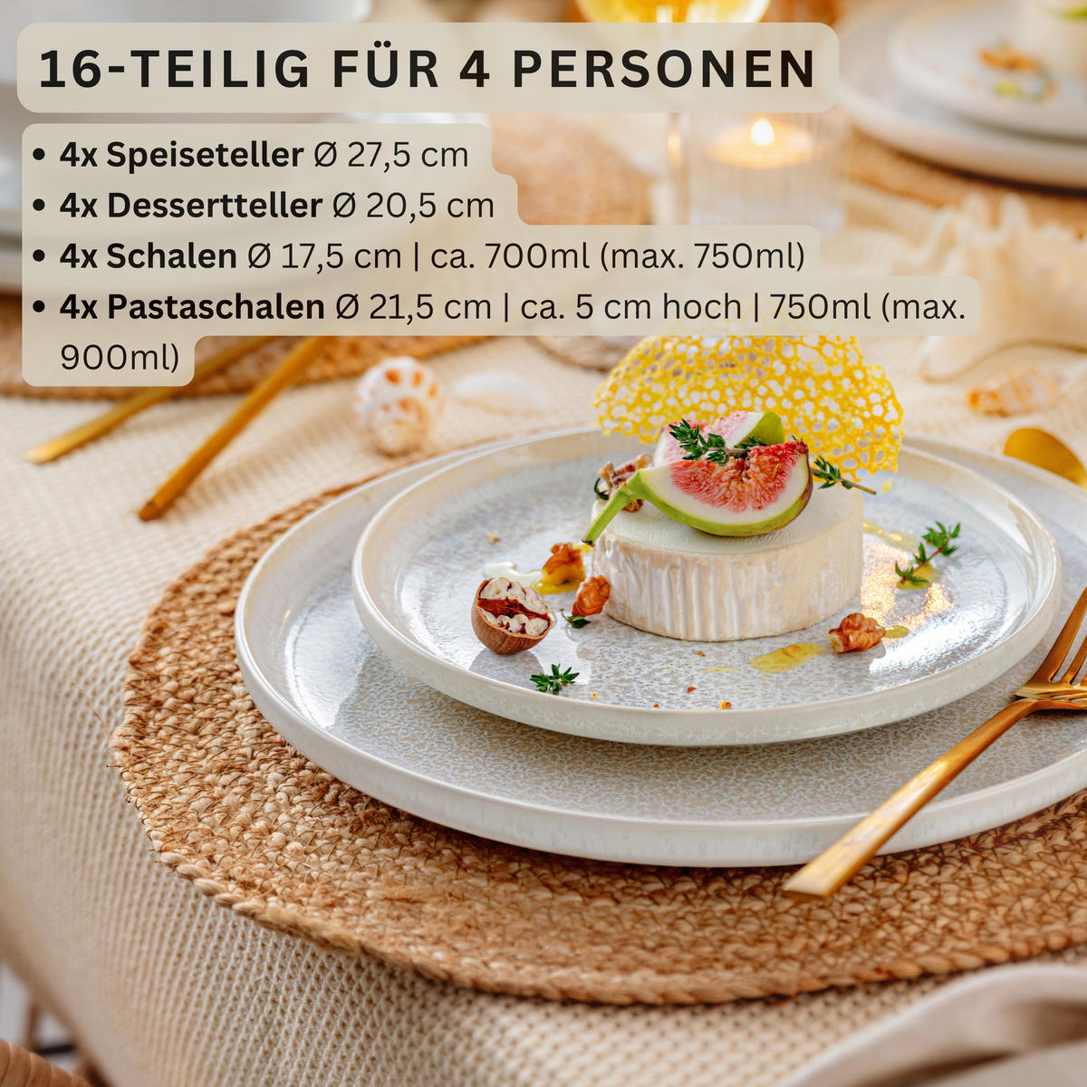 TAFELSERVICE Korfu - 16 teilig - Creme, Stein (27/6.5/27cm) - Sänger