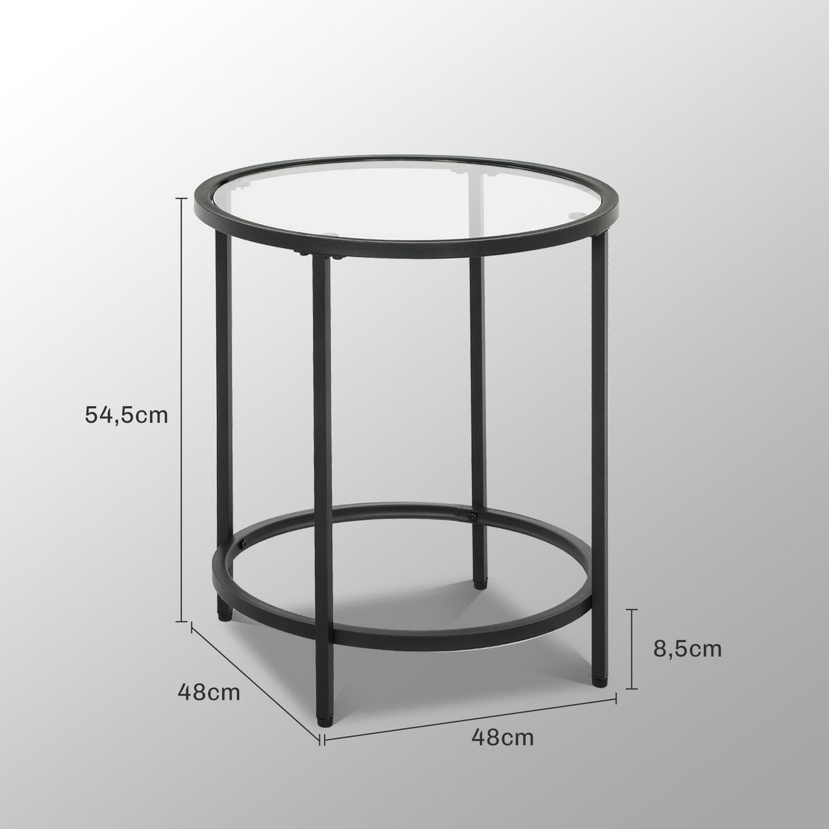 BEISTELLTISCH Rund Couchtisch mit Tischplatte aus Glas, Metallrahmen, Schwarz - Schwarz, Metall (48/48/54.7cm) - HOMCOM