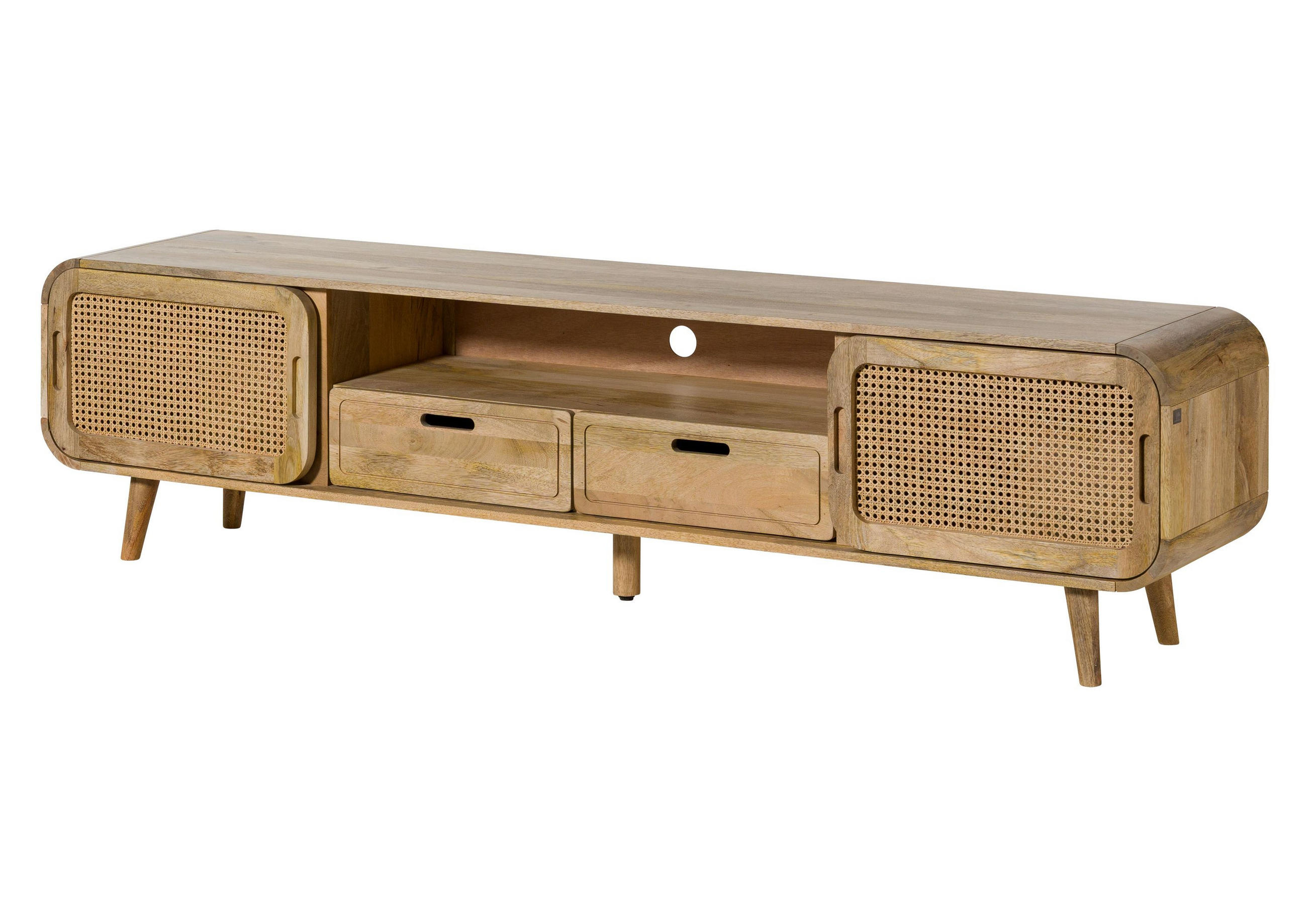 TV-BOARD Mango 200x40x50 natur lackiert VALENCIA #123 - Naturfarben, Holz (200/50/40cm) - Massivmoebel24