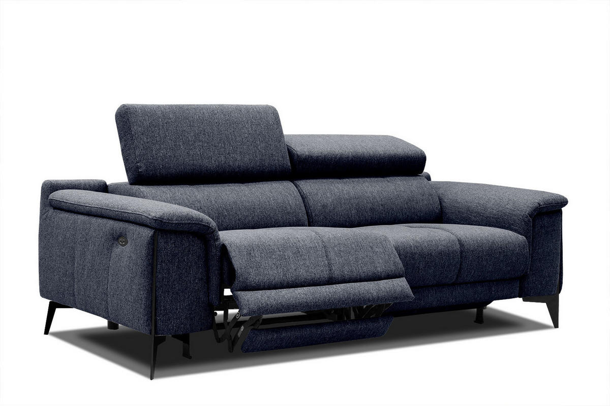 RELAXSOFA MATERA 3-Sitzer mit 2 Relaxfunktionen, dunkelblau - Schwarz/Dunkelblau, Holzwerkstoff/Textil (212/82/103cm) - Courtois Laville