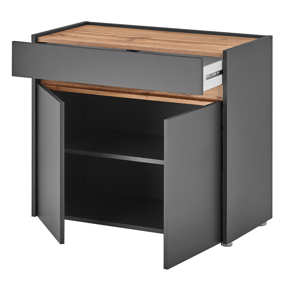 FLURKOMMODE grau matt, Eiche Wotan 80 cm, Schuhschrank mit Schubkästen - Silberfarben/Eiche Wotan, Holzwerkstoff/Kunststoff (80/70/40cm) - Furn.Design