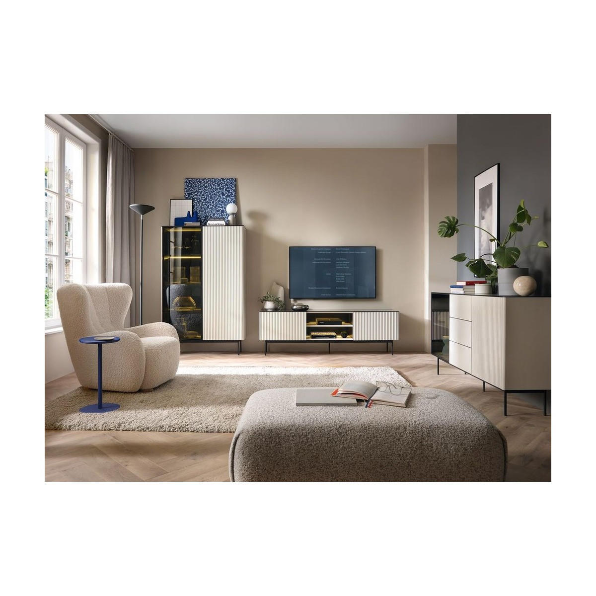 WOHNZIMMER Set 3-tlg. – Orta – Kaschmir - Kaschmir, Holzwerkstoff (180/57/39cm) - hi-markt