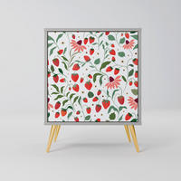 SIDEBOARD FLOWERS AND STRAWBERRIES, Grau, 57,5x42x75,5 cm, Goldfarbene Metallfüße - Goldfarben/Multicolor, Holzwerkstoff/Metall (57.5/75.5/42cm) - SpaceRebels
