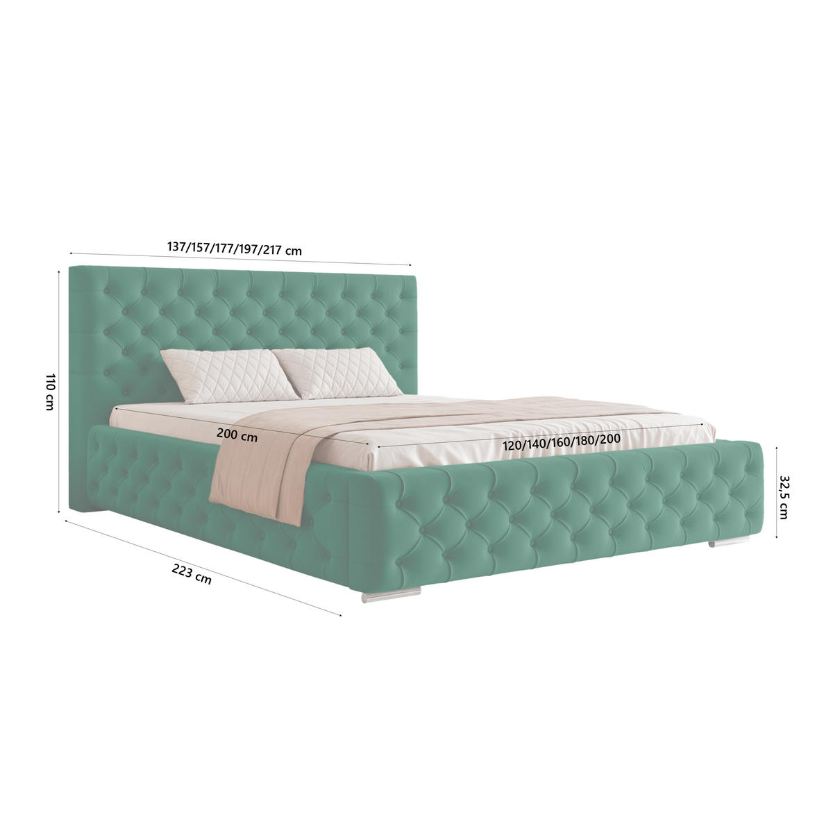 POLSTERBETT CALLIA 200x200 cm, Grün - Grün, Textil (200/200cm) - Fedve