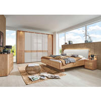 SCHLAFZIMMER Arden mit teilmassiver Erle und Weißglas 4-teilig mit Drehtürenschrank, Doppelbett 180x200cm, zwei Nachttische - Braun, Holzwerkstoff (80/200/120cm)