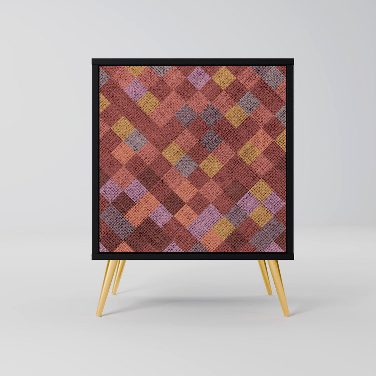 SIDEBOARD PAINTED SQUARES, Schwarz, 57,5x42x70,5 cm, Schwarze Metall-Sternfüße - Multicolor/Schwarz, Holzwerkstoff/Metall (57.5/70.5/42cm) - SpaceRebels