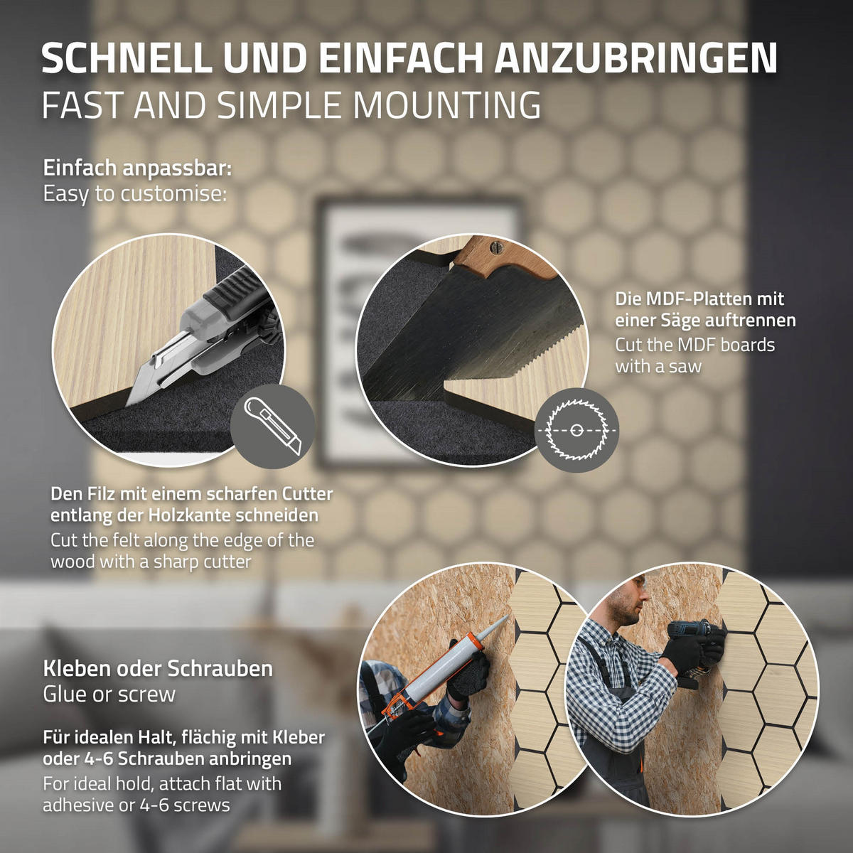 AKUSTIKPANEEL Echtholz 2er Set Eiche Hexagon - Hellbraun, Holzwerkstoff (2.1/81.1/66.6cm) - ML-DESIGN