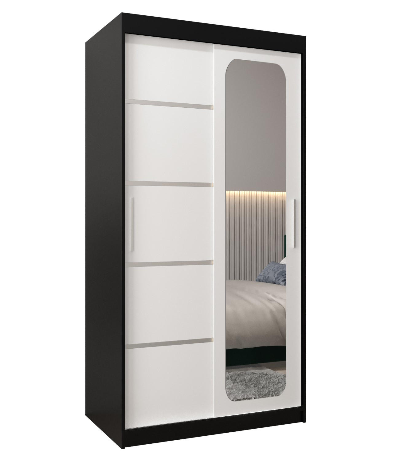 Abiks Möbel Schwebetürenschrank Schwarz, Weiß 100x200x62 cm