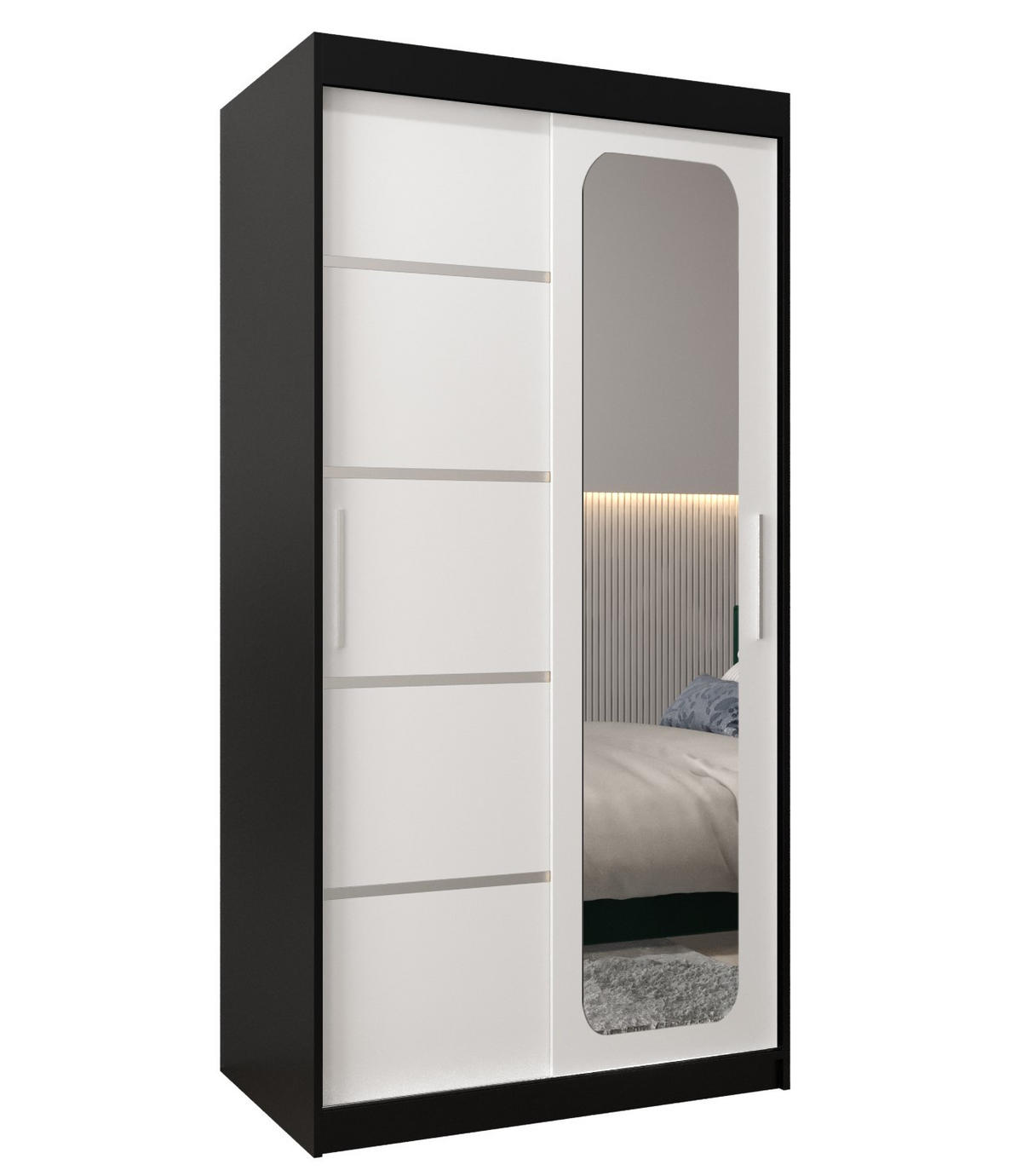 SCHWEBETÜRENSCHRANK 200/100/62 2-türig - Silberfarben/Schwarz, Holz/Kunststoff (100/200/62cm) - Abiks Möbel