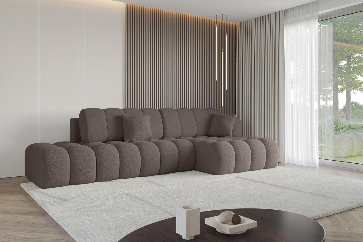 ECKSOFA mit Schlaffunktion Ottomane RECHTS OLEA-L2 321x164x75 Braun Bouclé - Schwarz/Braun, Holzwerkstoff/Kunststoff (164/321cm) - ALTDECOR