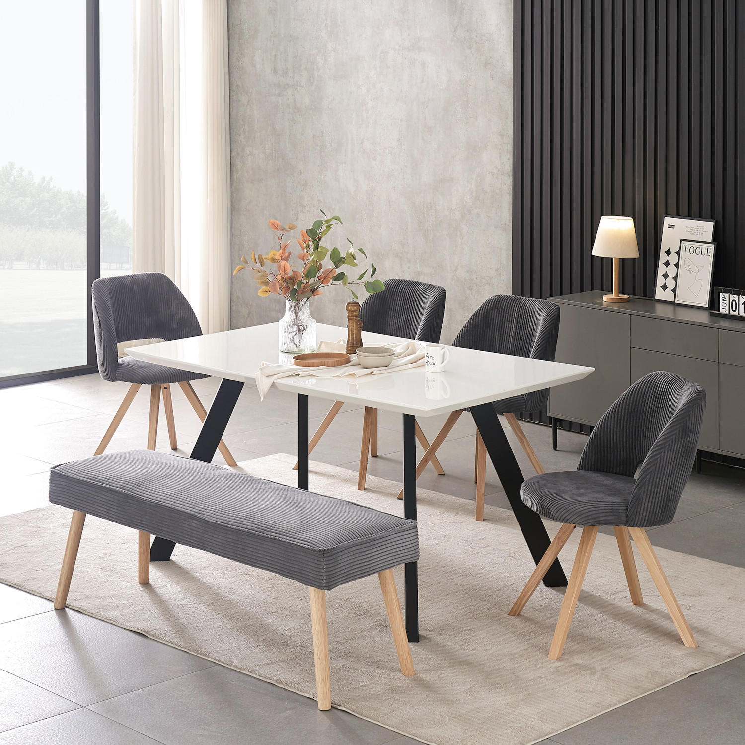 Thumbnail - B&D Home Sitzbank, Anthrazit, Textil, Eiche, 140x50x42 cm, Oeko-Tex® Standard 100, Esszimmer, Bänke, Sitzbänke