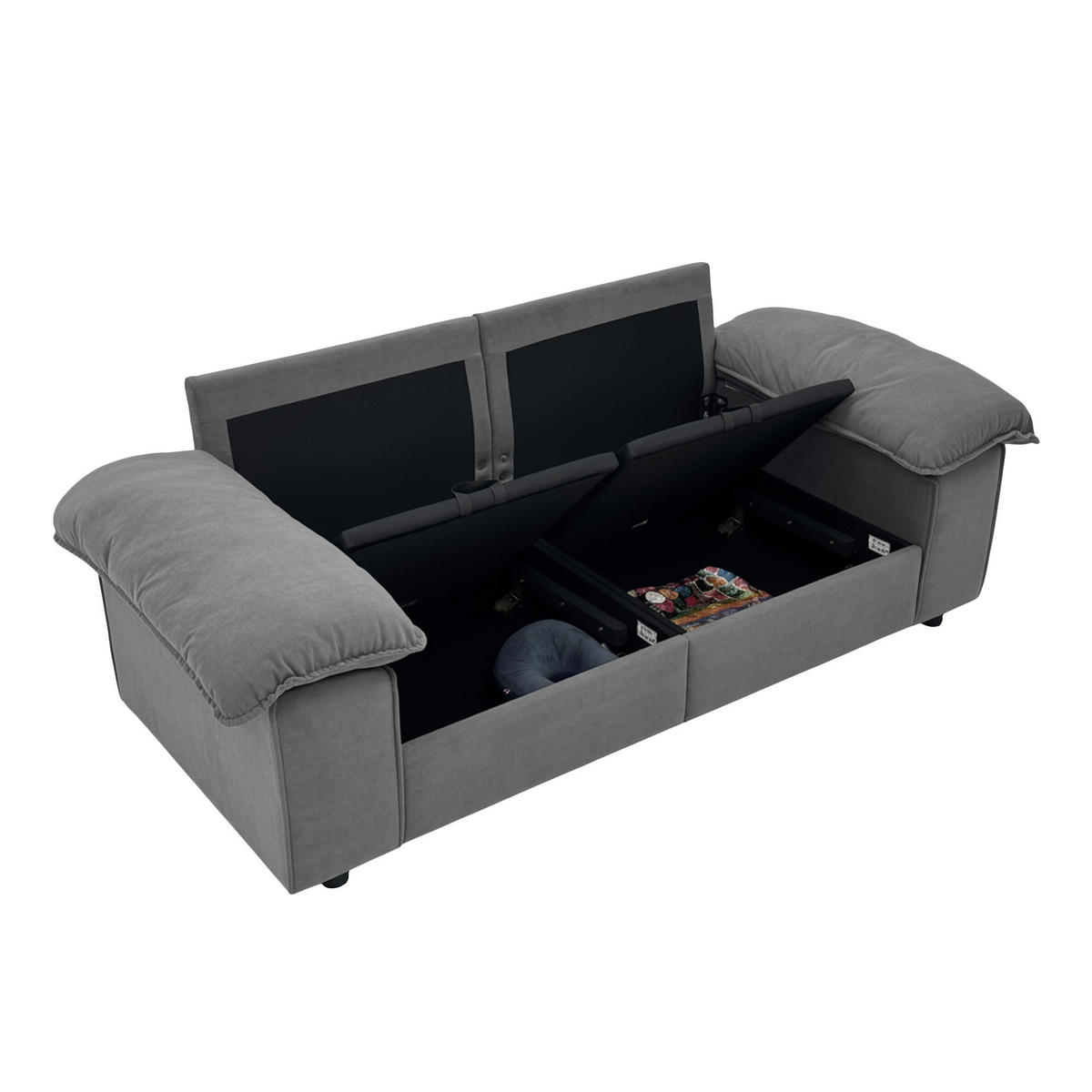 SOFA mit Stauraum und Taschenfederkern 61 cm Sitztiefe 201/91/89 cm Grau - Grau, Textil (91/89/201cm) - Redom