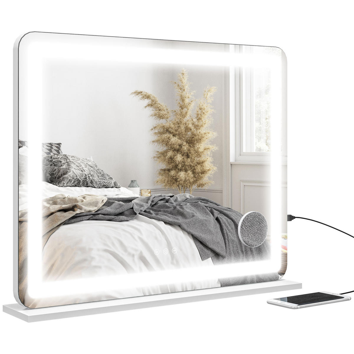 SCHMINKSPIEGEL DE-18029 80/62 cm, dimmbar, 3 Lichtmodi - Weiß, Glas (14/80/62cm) - ComfortXL