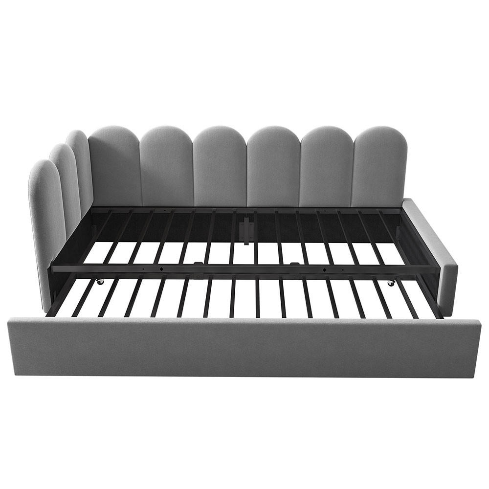 KINDERBETT 90x200 cm mit Ausziehbett，Grau（ohne Matratze） - Grau, Textil/Metall (90/200cm) - KOMHTOM