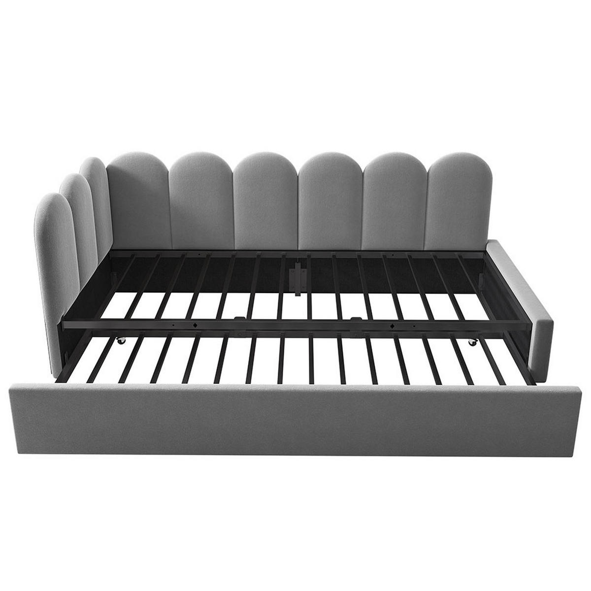 KINDERBETT 90x200 cm mit Ausziehbett，Grau（ohne Matratze） - Grau, Textil/Metall (90/200cm) - KOMHTOM