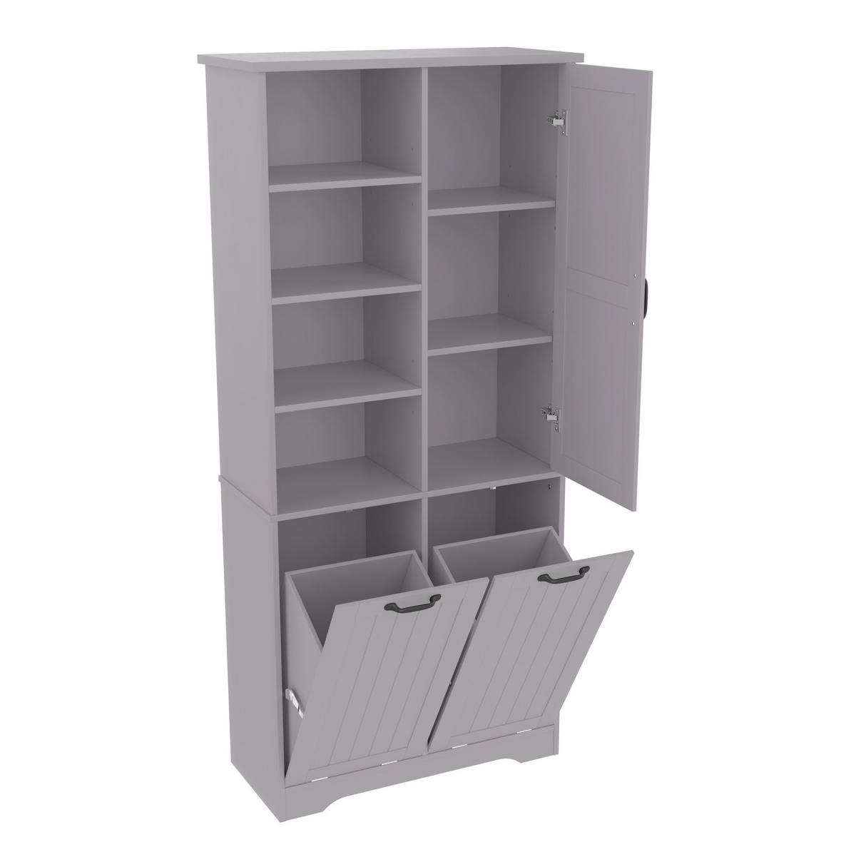 BADEZIMMERSCHRANK 78x35x172.7cm in Grau, feuchtigkeitsbeständig mit 2 Wäschekörben - Grau, Holzwerkstoff (78/172.7/35cm) - Modfu