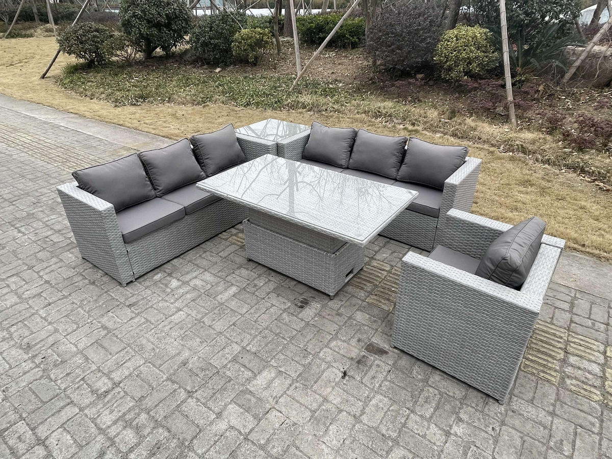 GARTENMÖBEL SET Polyrattan Helles Grau 5-teilige - Hellgrau, Metall - Fimous